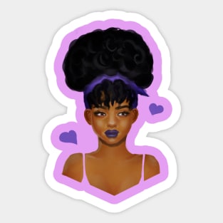 Black girl with a purple headscarf Sticker